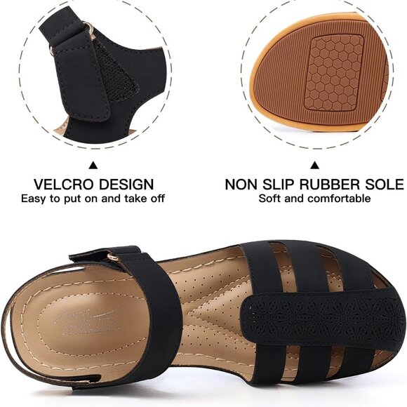 Women's Closed Toe Wedge Sandals Summer Dressy Casual Comfortable Slip On - Picture 3 of 6